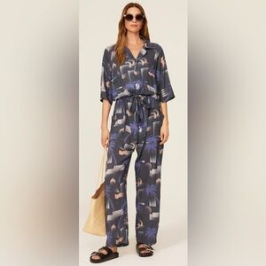 Paradised Blue Apres Beach Palm Tree Jumpsuit Size Small‎